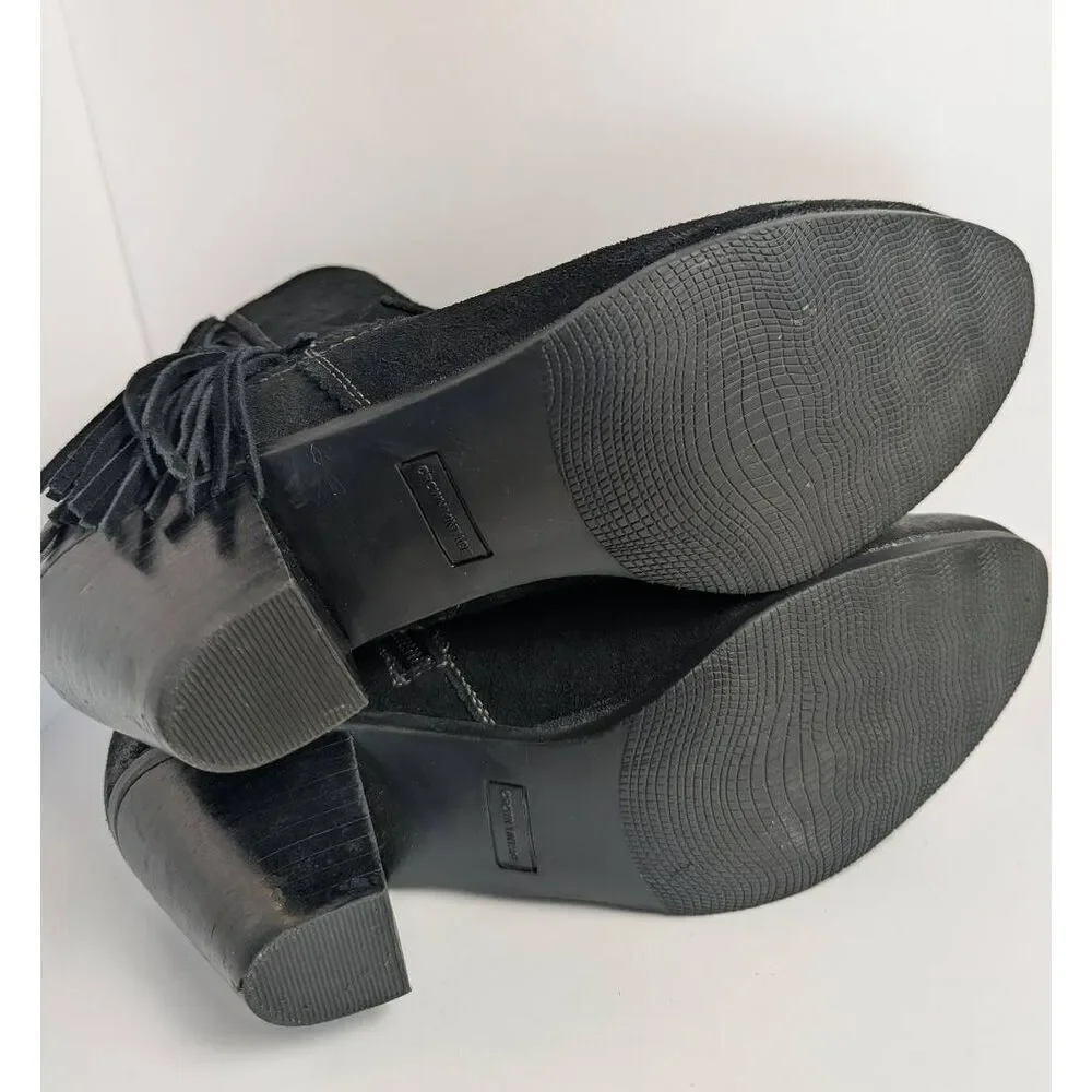 Crown Vintage black suede leather fringe western ankle boots booties 9.5